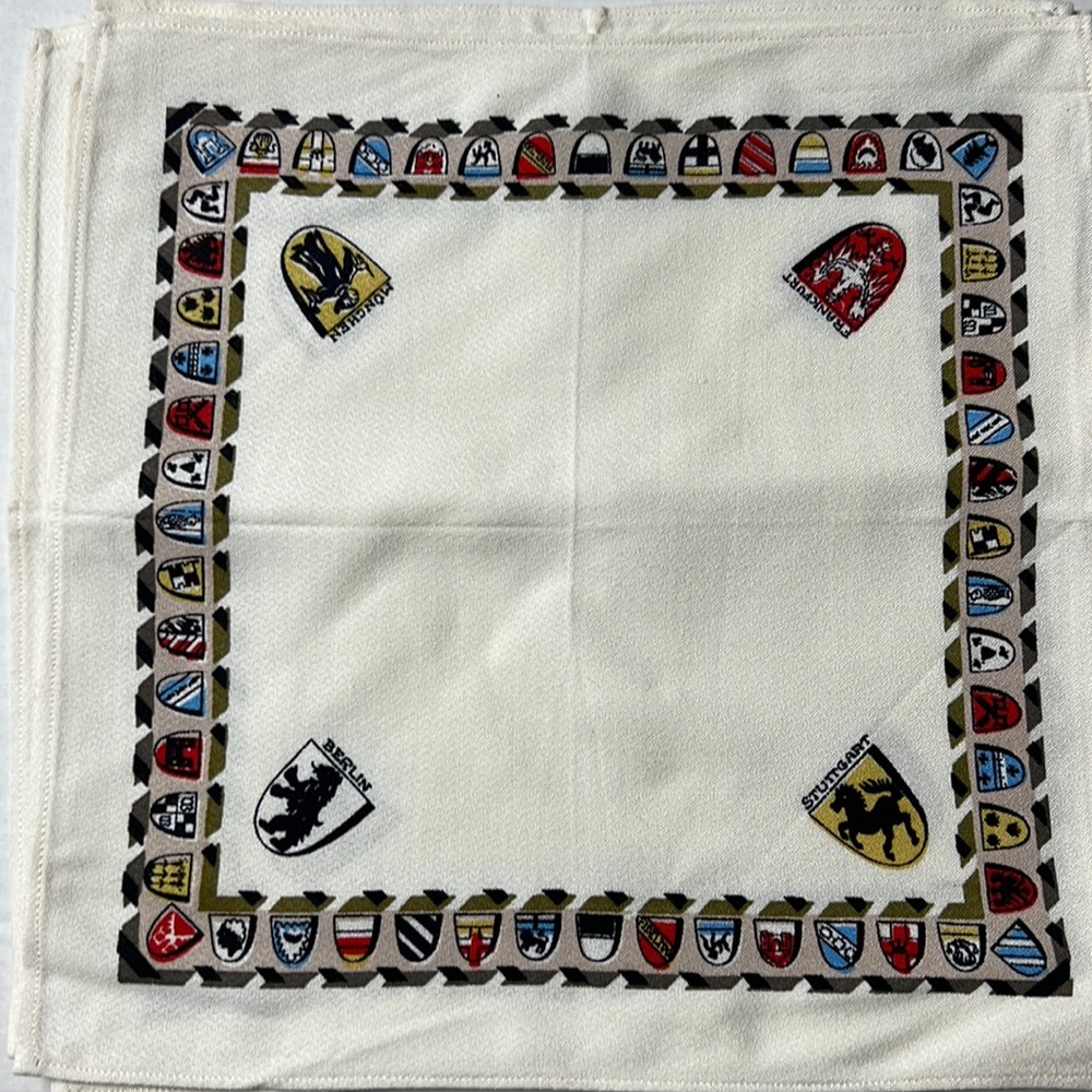 6 vintage linen napkins set German Citizens Shields Coats of Arms Flag.